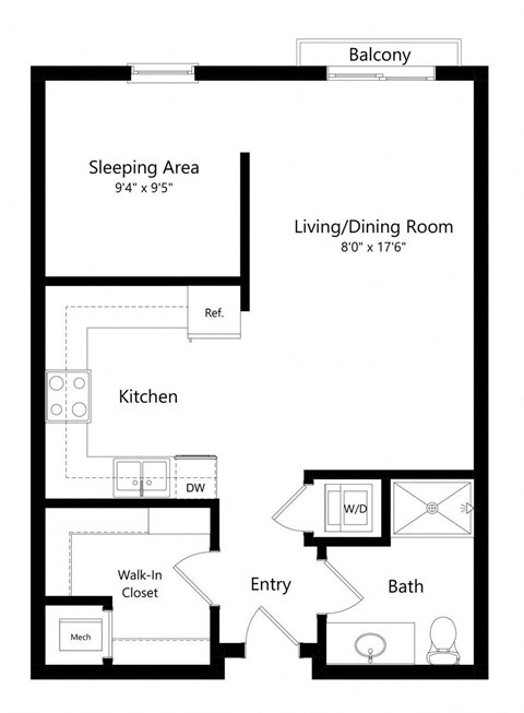 a 2D floorplan of the studio Durham at The Conrad in Omaha, NE 68105